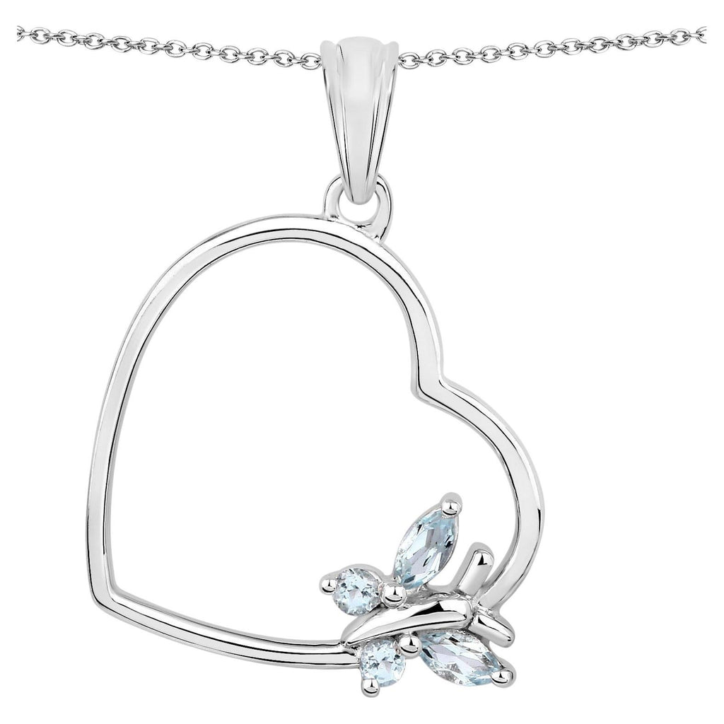 Blue Topaz Heart Pendant 0.22 Carats Sterling Silver