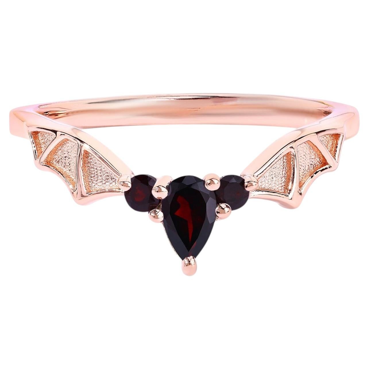 Garnet Bat Ring 0.3 Carats Gold Plated Silver
