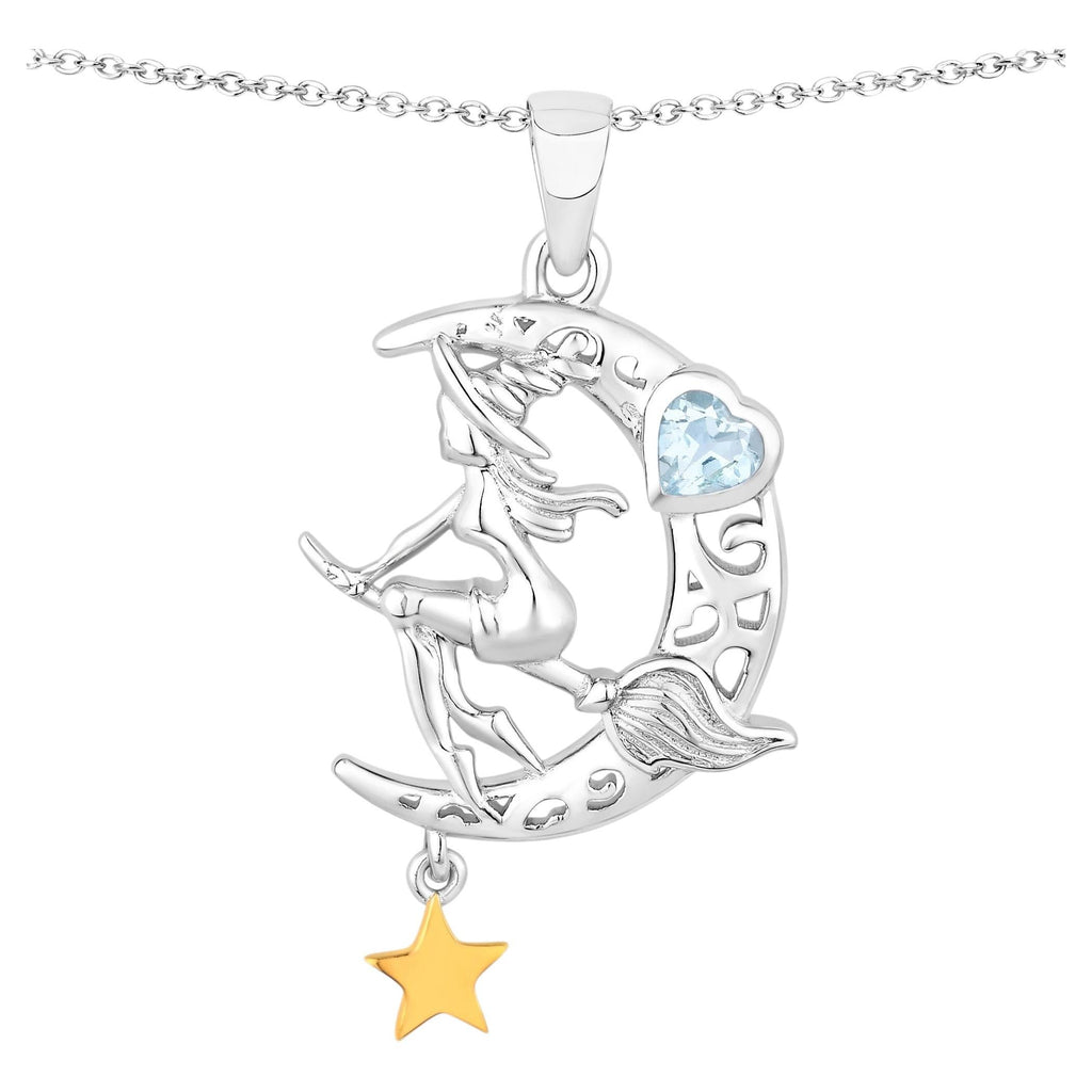Blue Topaz Witch Pendant 0.34 Carats Sterling Silver