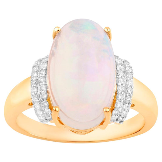 Ethiopian Opal Ring Diamonds 5.22 Carats 14K Yellow Gold