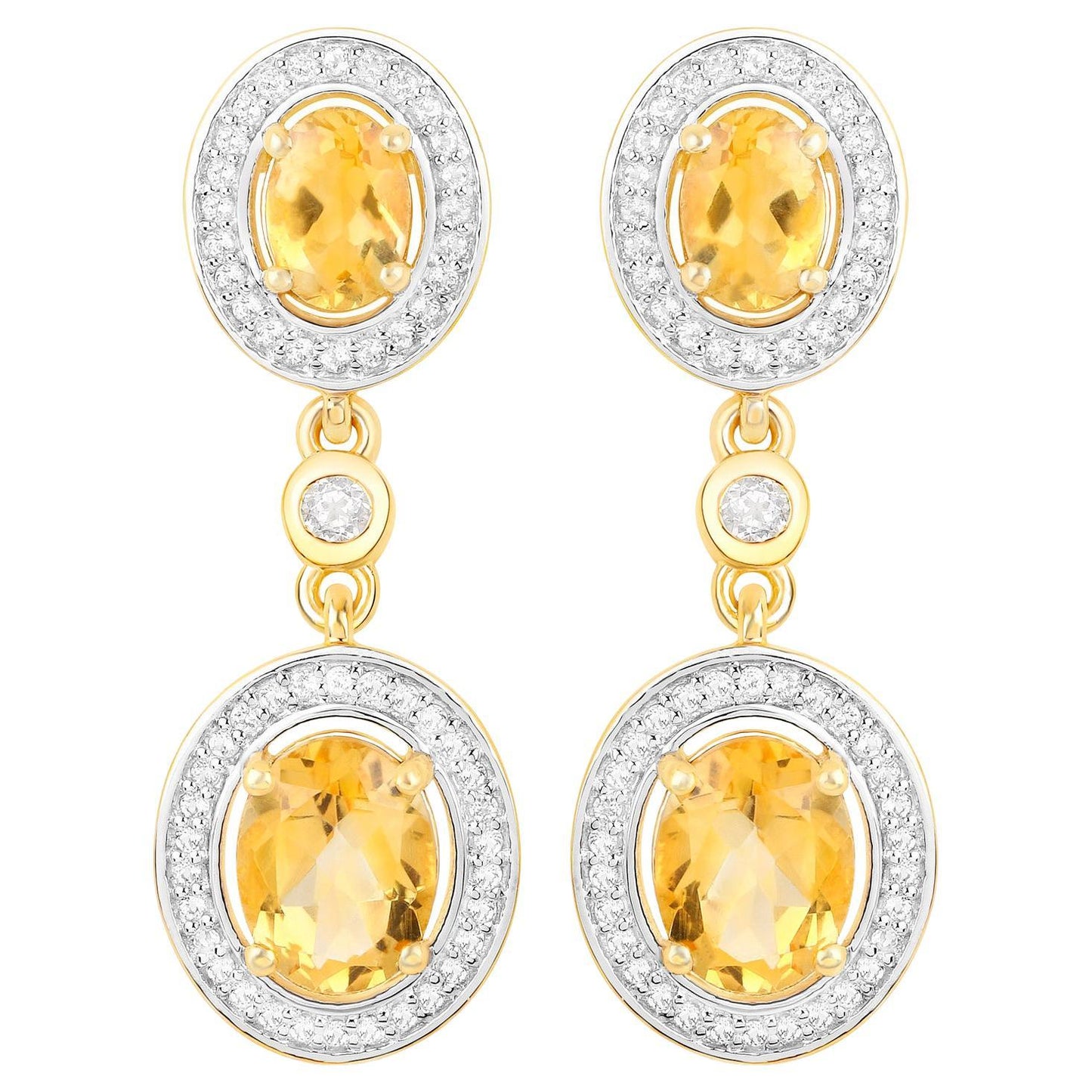 Citrine Earrings With Topazes 5.7 Carats 18K Yellow Gold Plated Sterling Silver