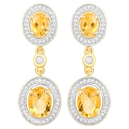 Citrine Earrings With Topazes 5.7 Carats 18K Yellow Gold Plated Sterling Silver