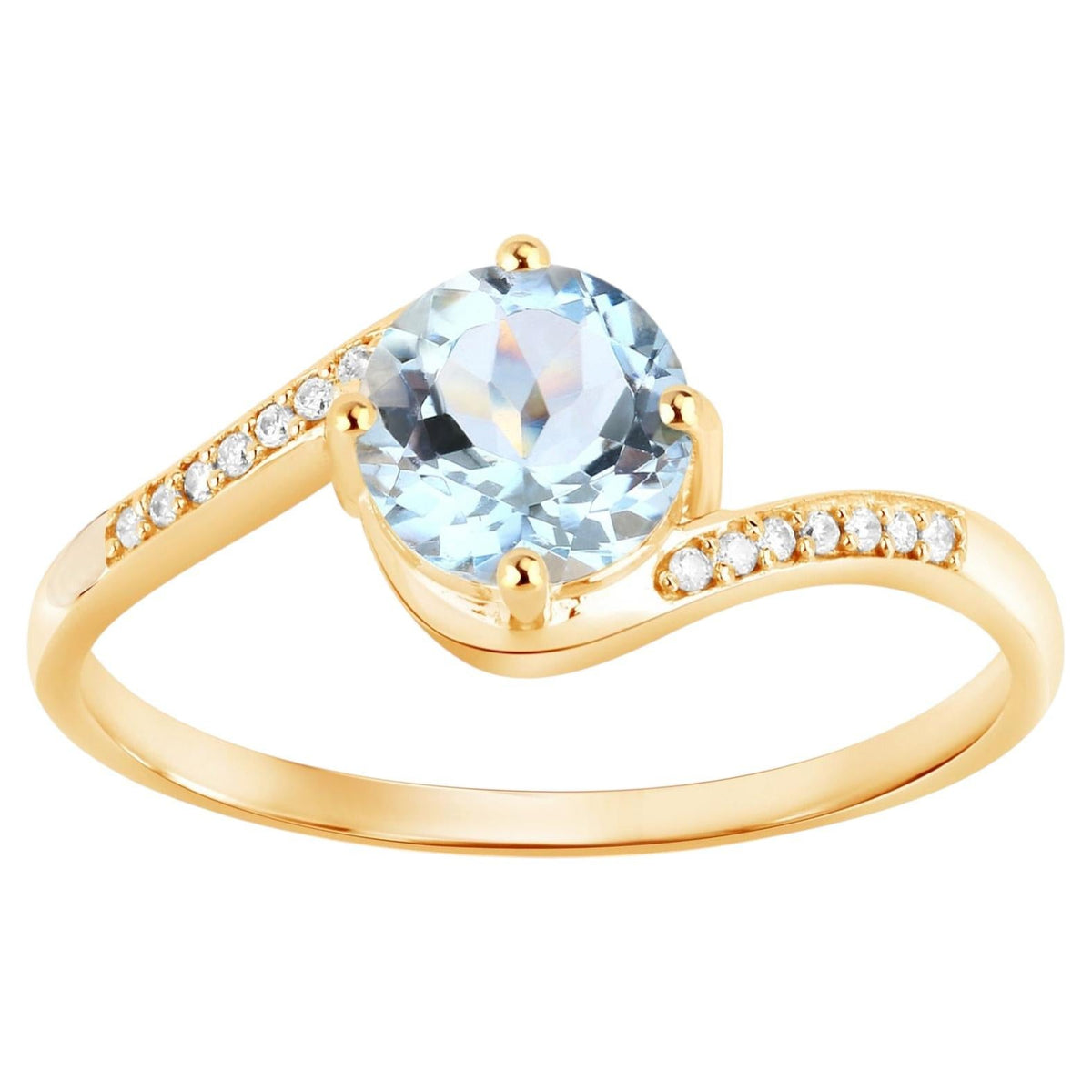 Aquamarine Ring With Diamonds 0.76 Carats 14K Yellow Gold