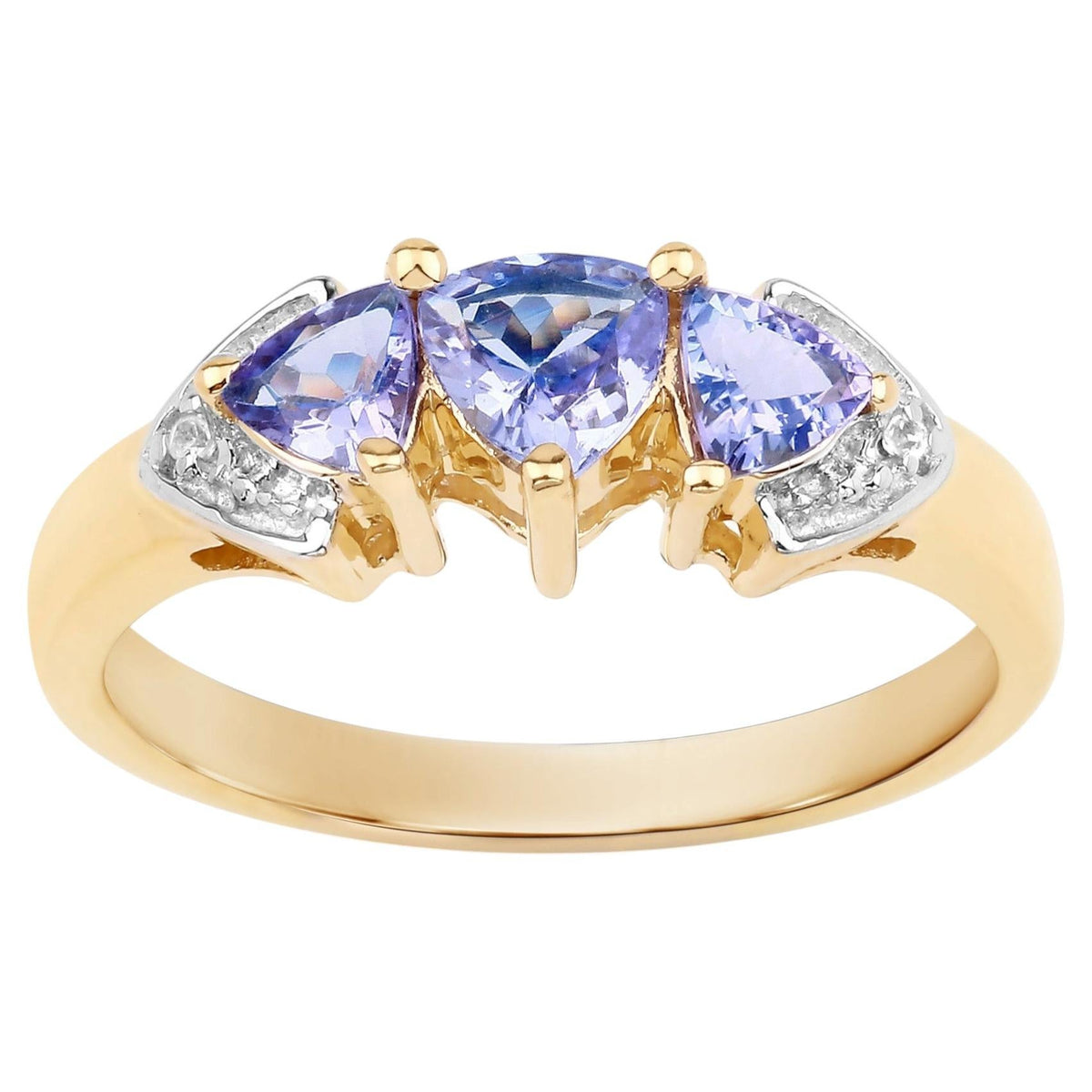 Tanzanite Ring With White Topaz 0.87 Carats Gold Plated Silver