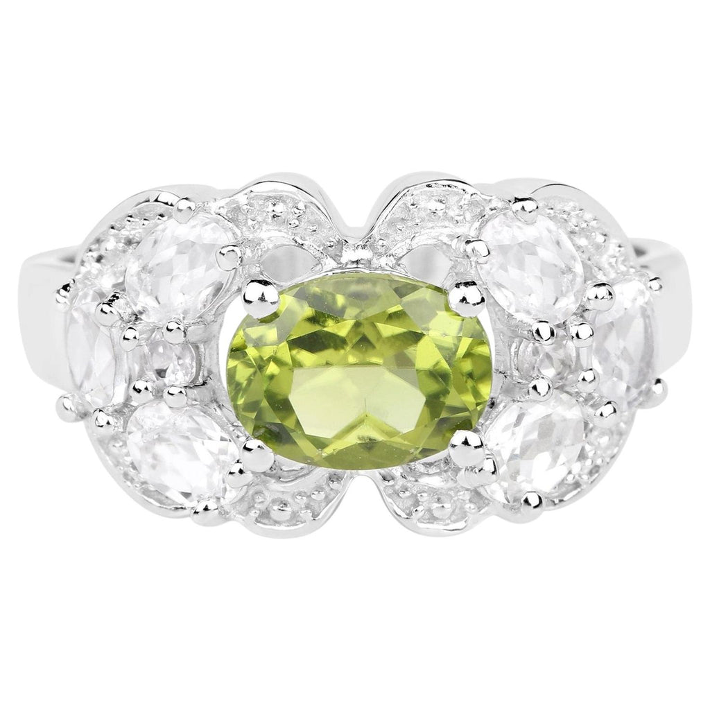 Peridot Ring With White Zircon 2.64 Carats Sterling Silver