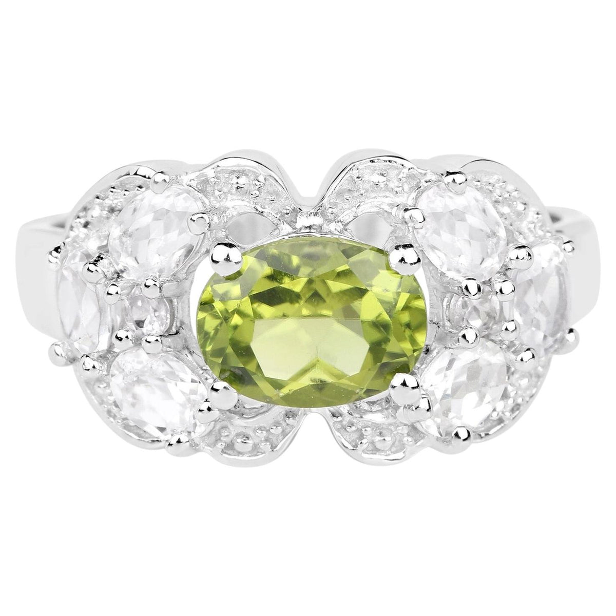Peridot Ring With White Zircon 2.64 Carats Sterling Silver