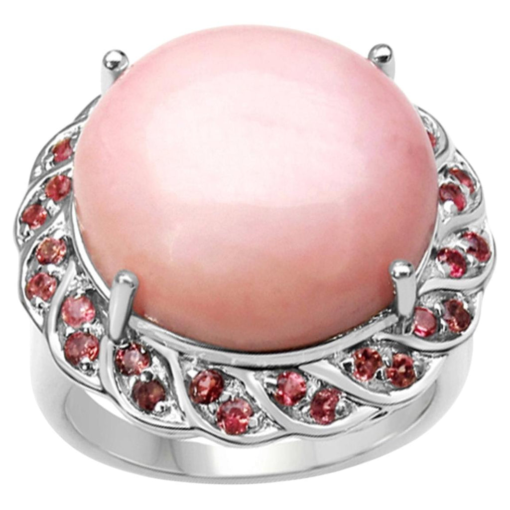 Pink Opal Ring With Pink Tourmaline 14.1 Carats Sterling Silver