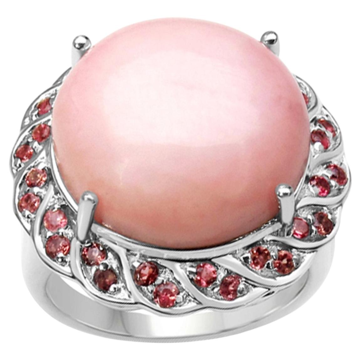 Pink Opal Ring With Pink Tourmaline 14.1 Carats Sterling Silver