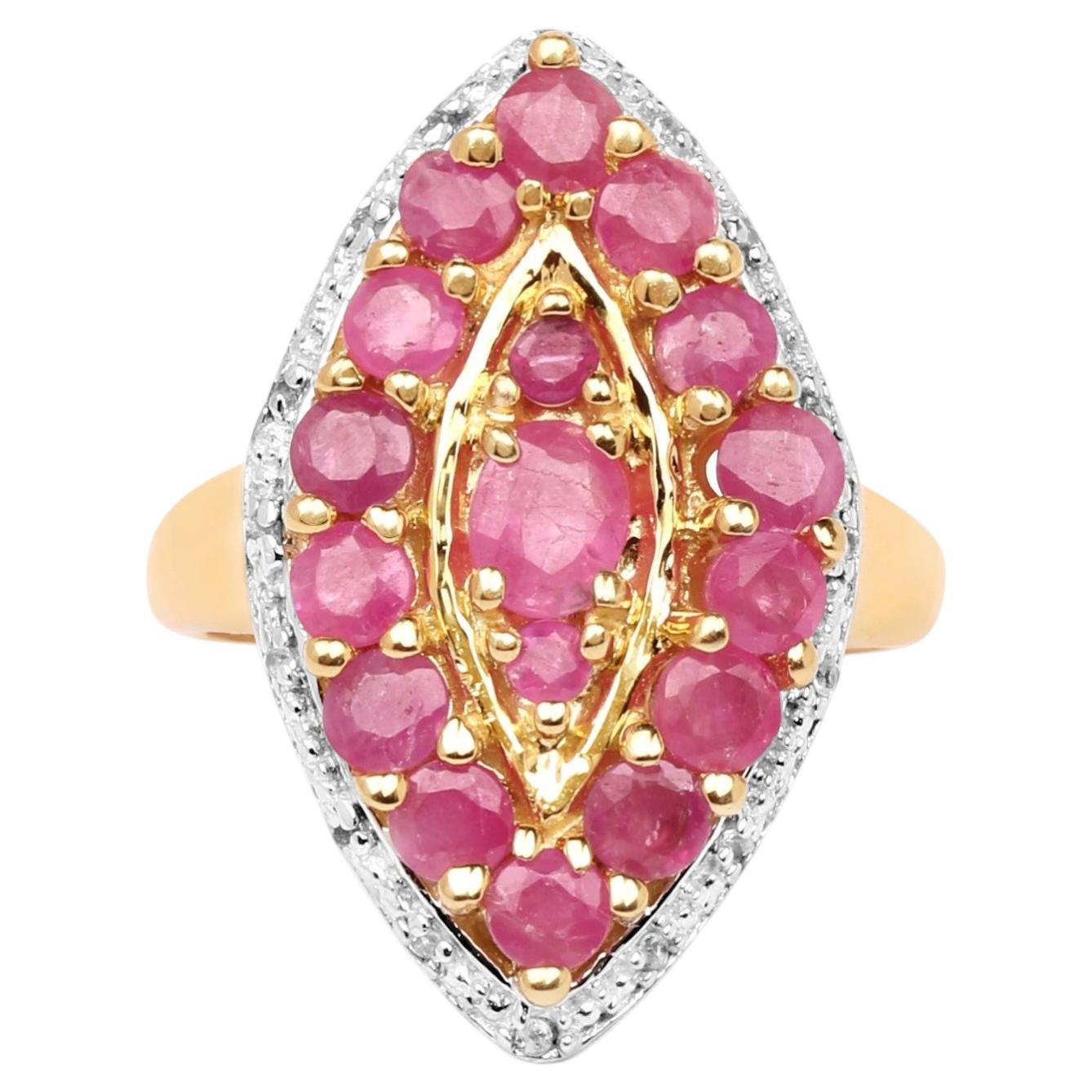 Ruby Ring With White Topaz 2.3 Carats Gold Plated Silver