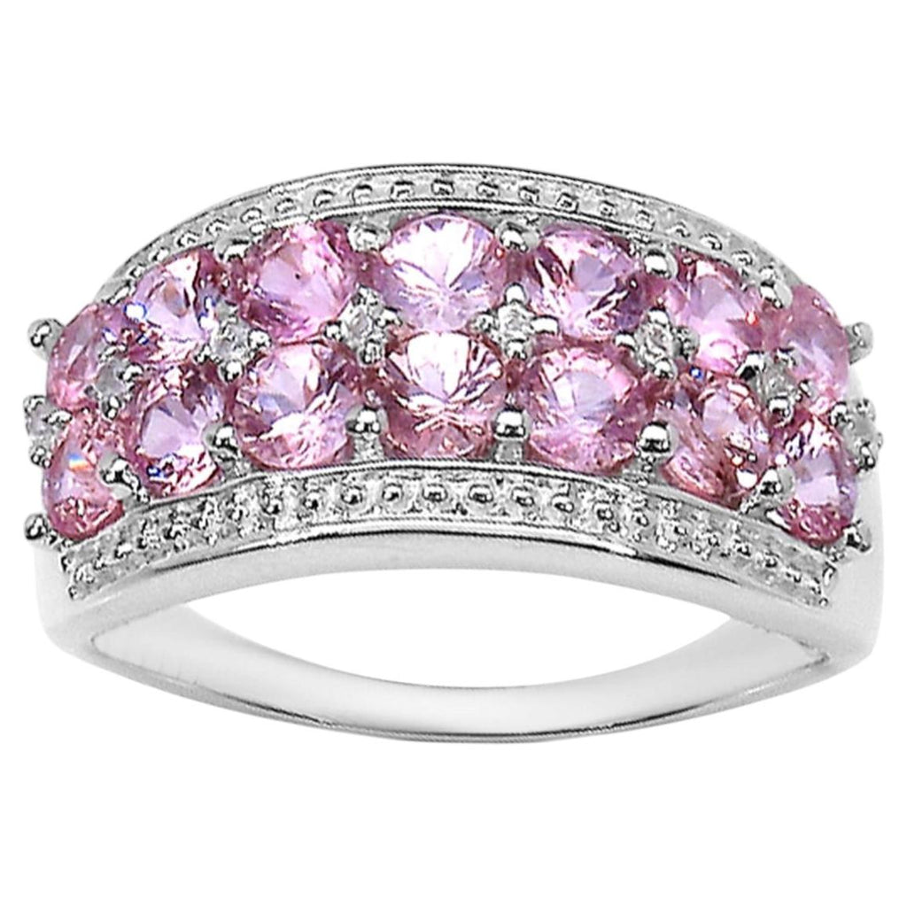 Pink Sapphire Ring With White Topaz 1.96 Carats Sterling Silver