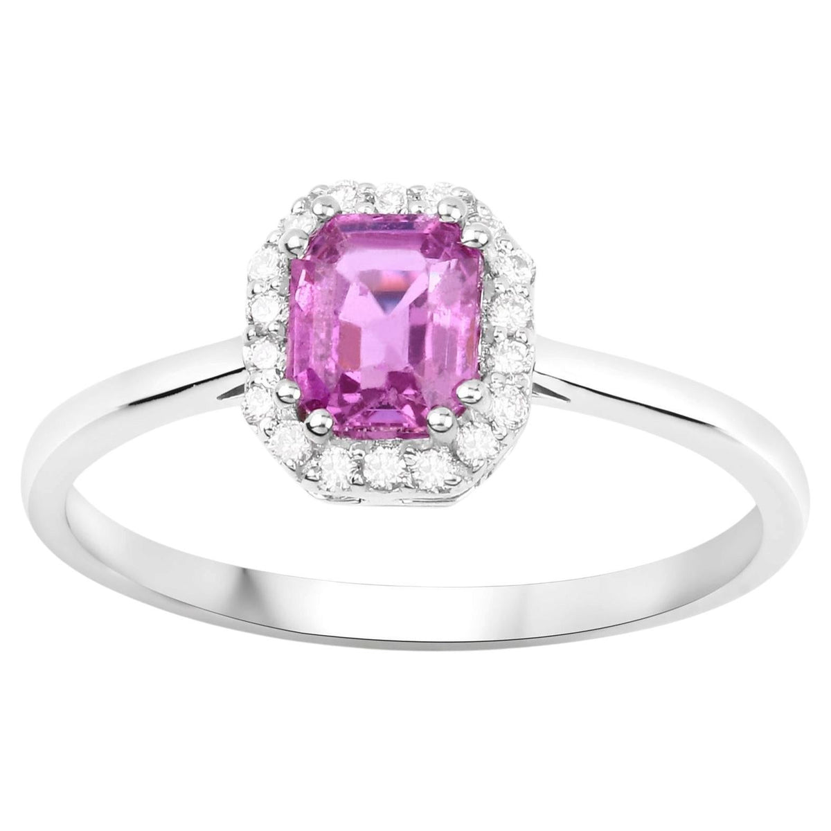 Pink Sapphire Ring With Diamonds 1.06 Carats 14K White Gold