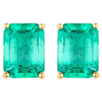 Natural Emerald Stud Earrings 2.74 Carats 14K Yellow Gold