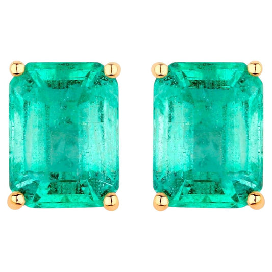 Natural Emerald Stud Earrings 2.74 Carats 14K Yellow Gold