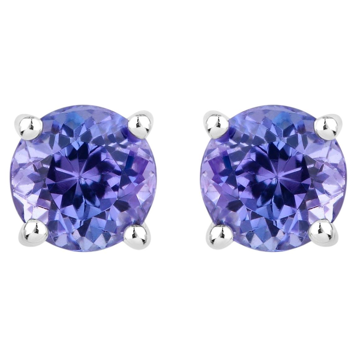 Natural Tanzanite Stud Earrings 0.92 Carats Sterling Silver
