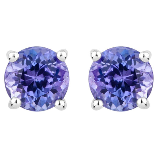 Natural Tanzanite Stud Earrings 0.92 Carats Sterling Silver