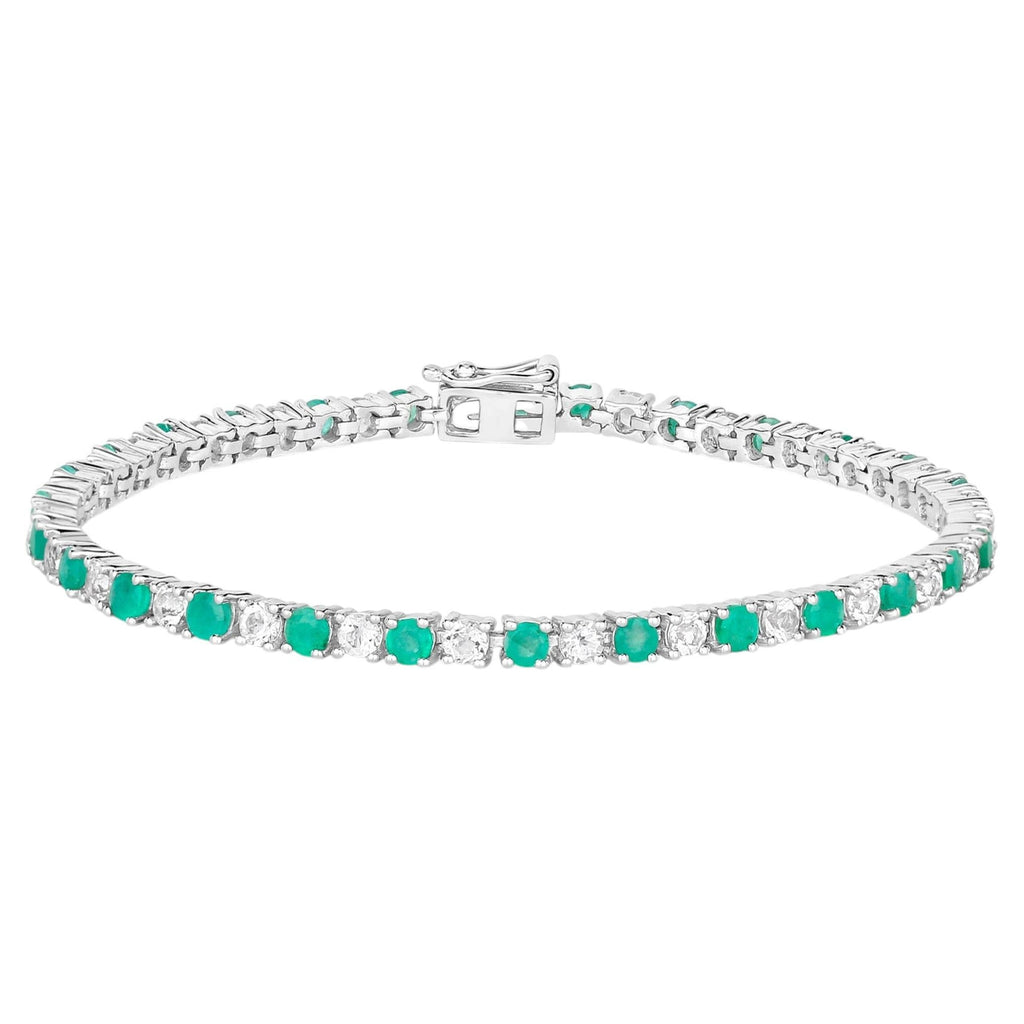 Emerald Tennis Bracelet With White Topaz 5.74 Carats Sterling Silver