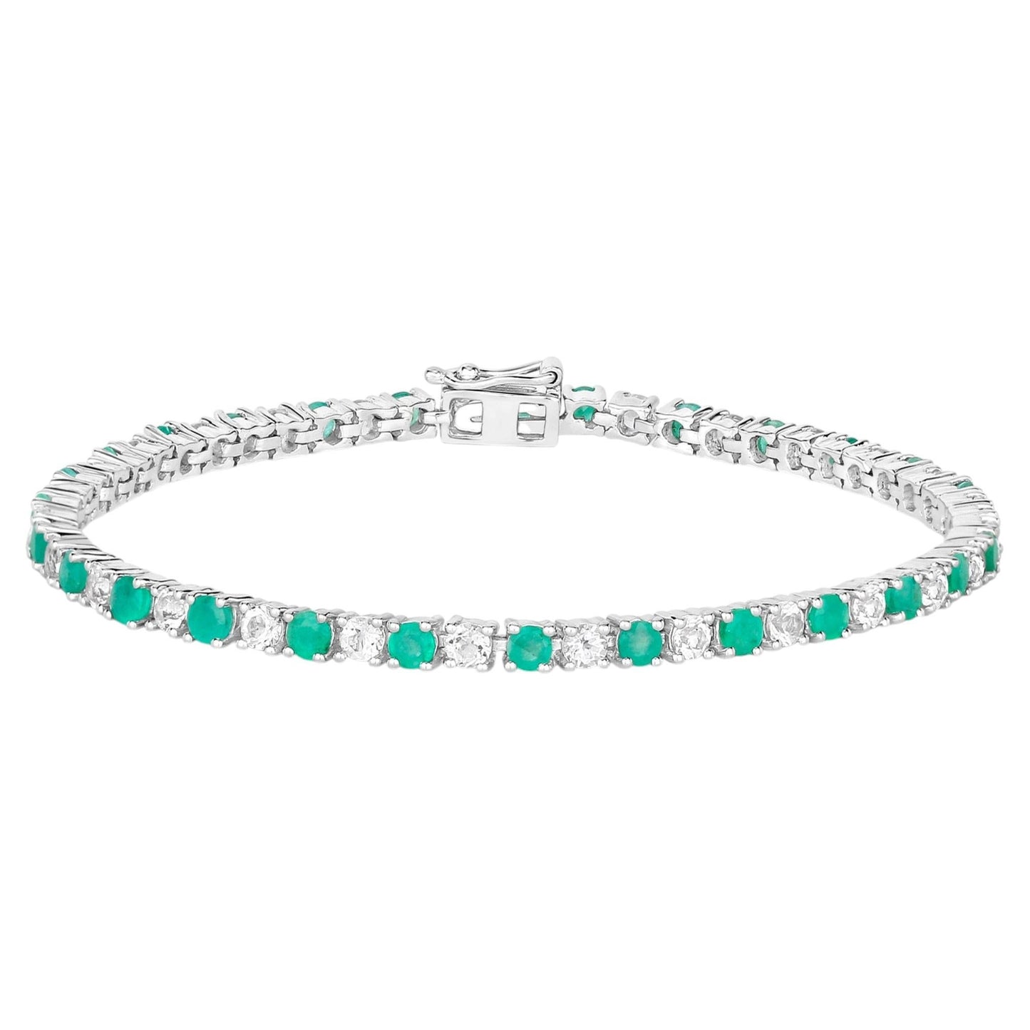 Emerald Tennis Bracelet With White Topaz 5.74 Carats Sterling Silver