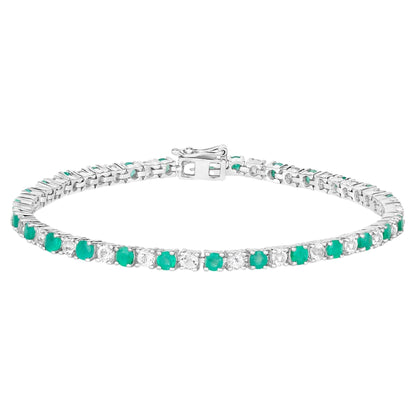 Emerald Tennis Bracelet With White Topaz 5.74 Carats Sterling Silver