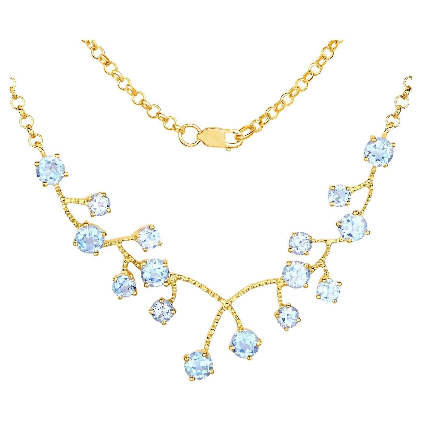 Blue Topaz Necklace 7.32 Carats Gold Plated Sterling Silver