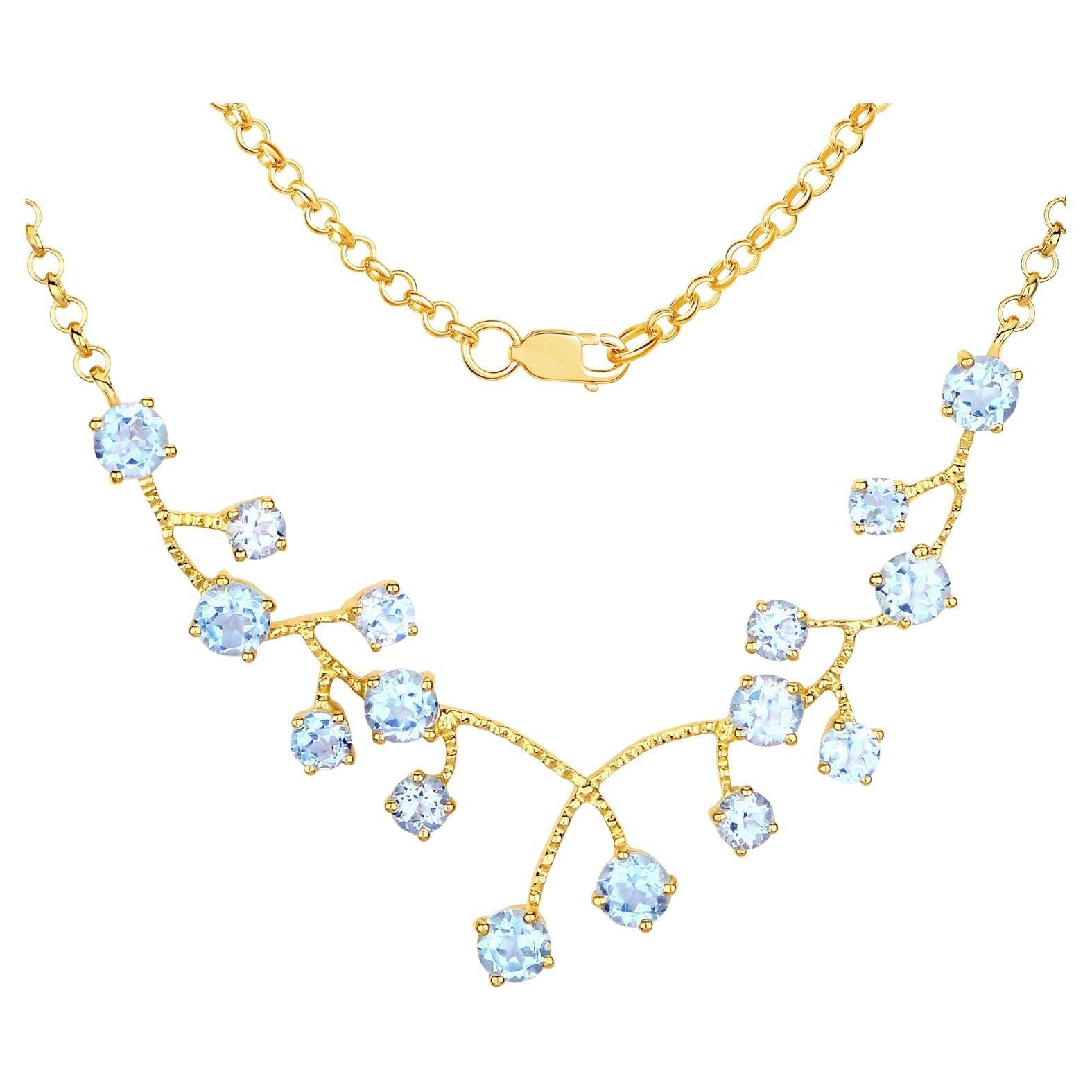 Blue Topaz Necklace 7.32 Carats Gold Plated Sterling Silver