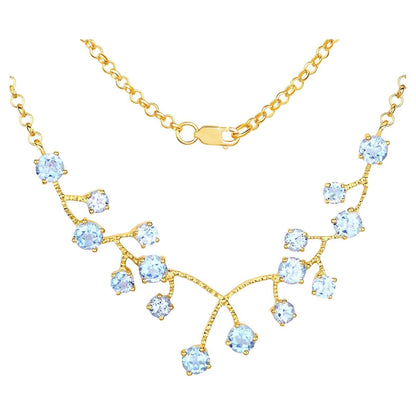 Blue Topaz Necklace 7.32 Carats Gold Plated Sterling Silver