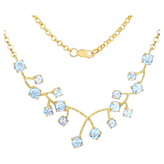 Blue Topaz Necklace 7.32 Carats Gold Plated Sterling Silver