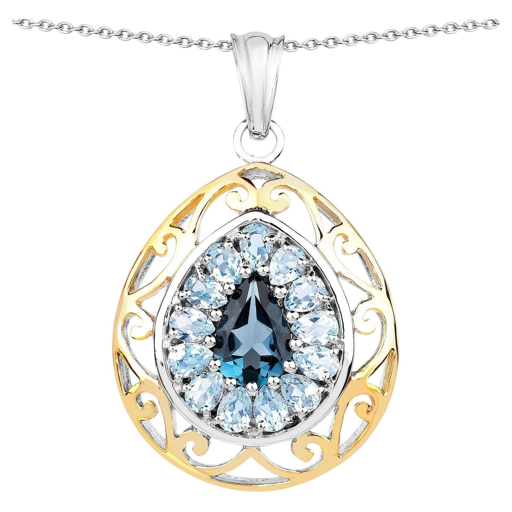 London Blue Topaz Pendant With Blue Topaz 4.4 Carats Gold Plated Silver