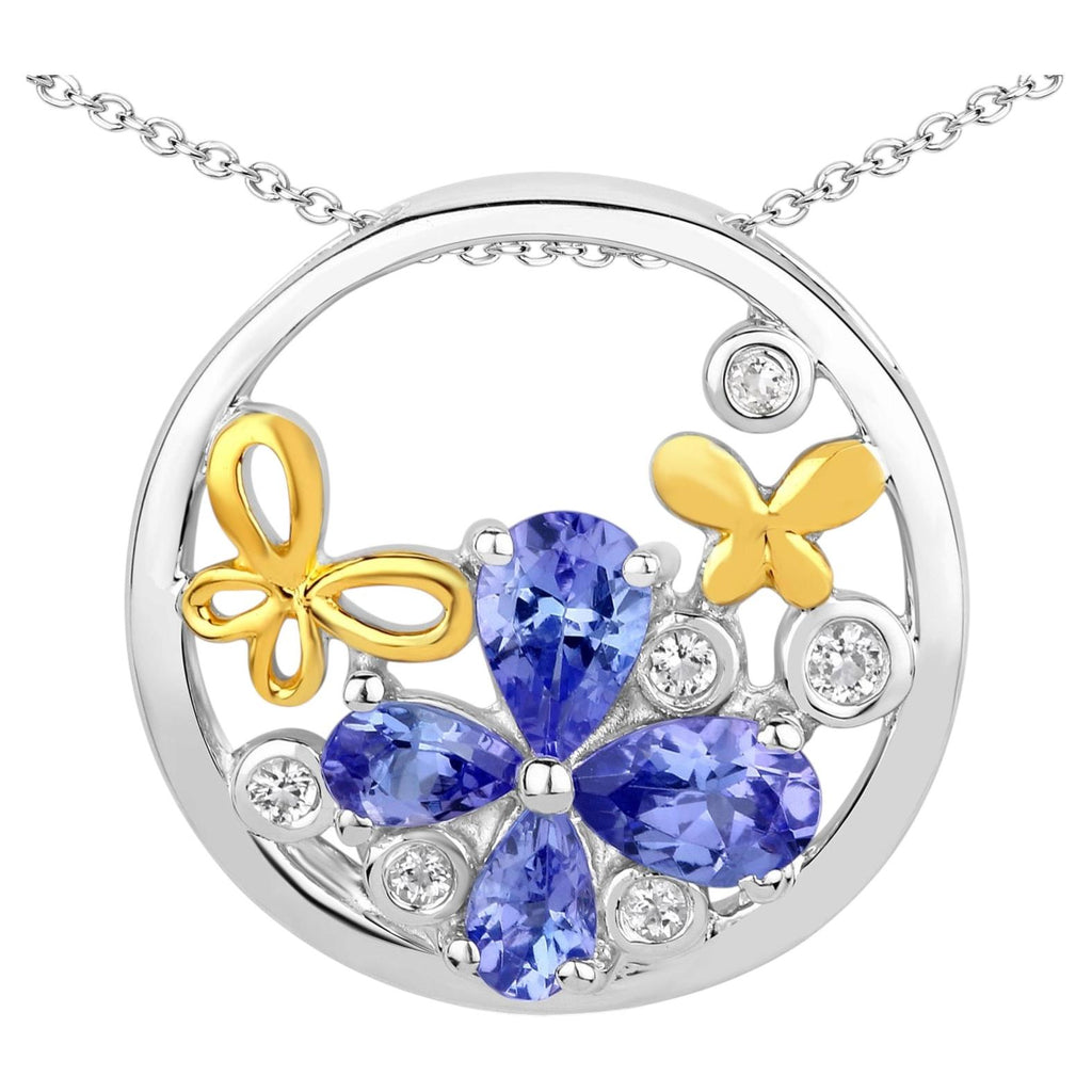 Tanzanite Butterfly Pendant With White Topaz 1.24 Carats Sterling Silver