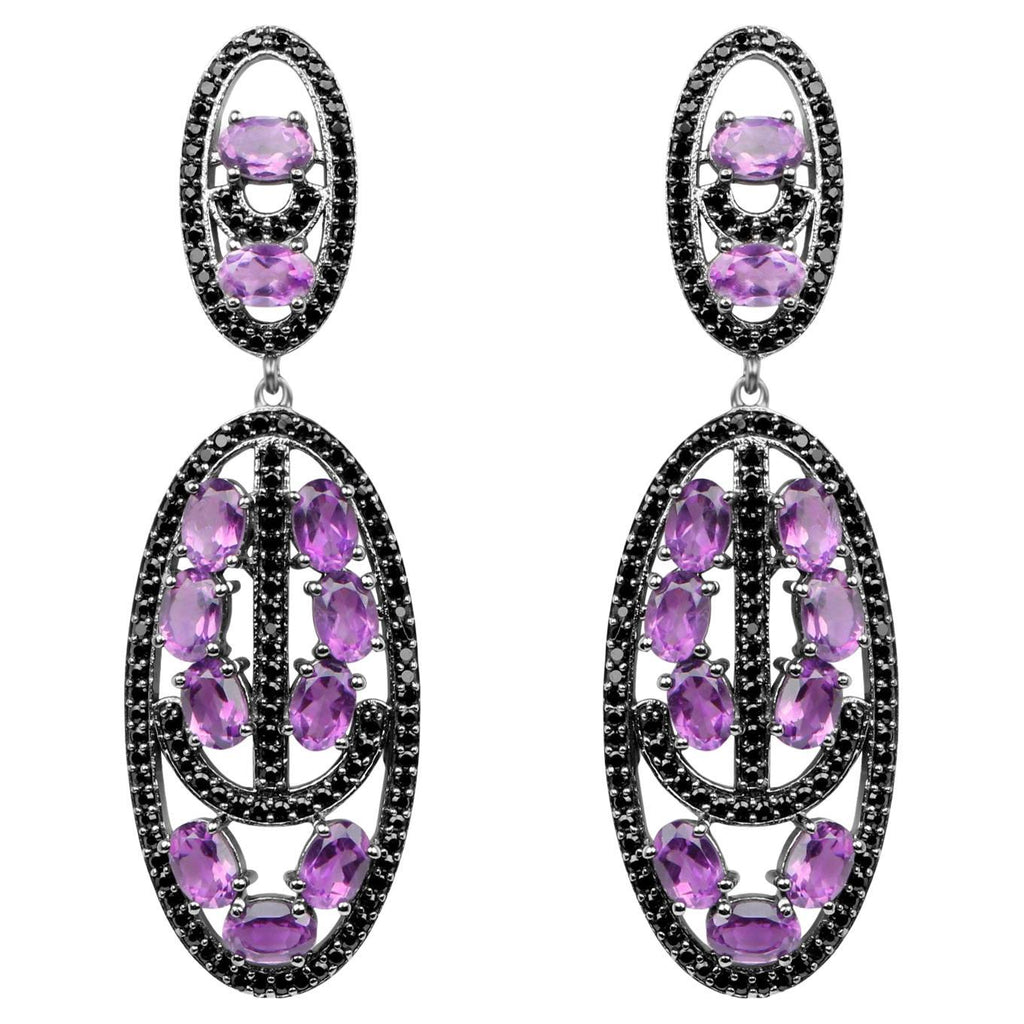 Amethyst Dangle Earrings With Black Spinels 12 Carats