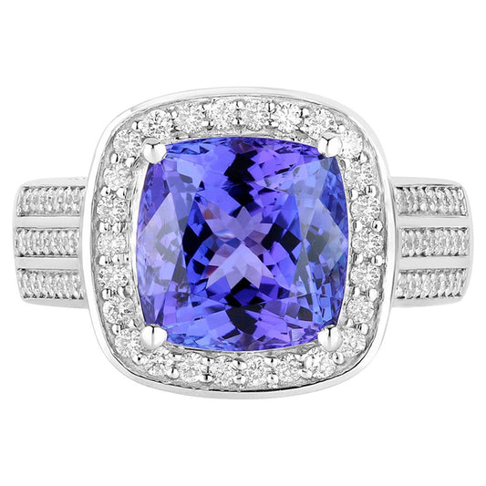 Tanzanite Ring Diamonds 5.58 Carats 14K White Gold