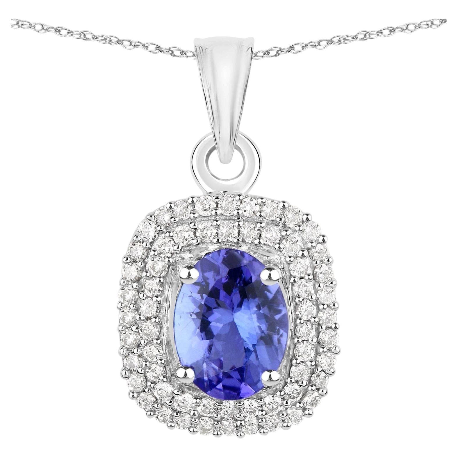 Tanzanite Pendant With Diamonds 1.38 Carats 14K White Gold