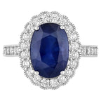 Blue Sapphire Ring With Diamonds 5.01 Carats 18K White Gold