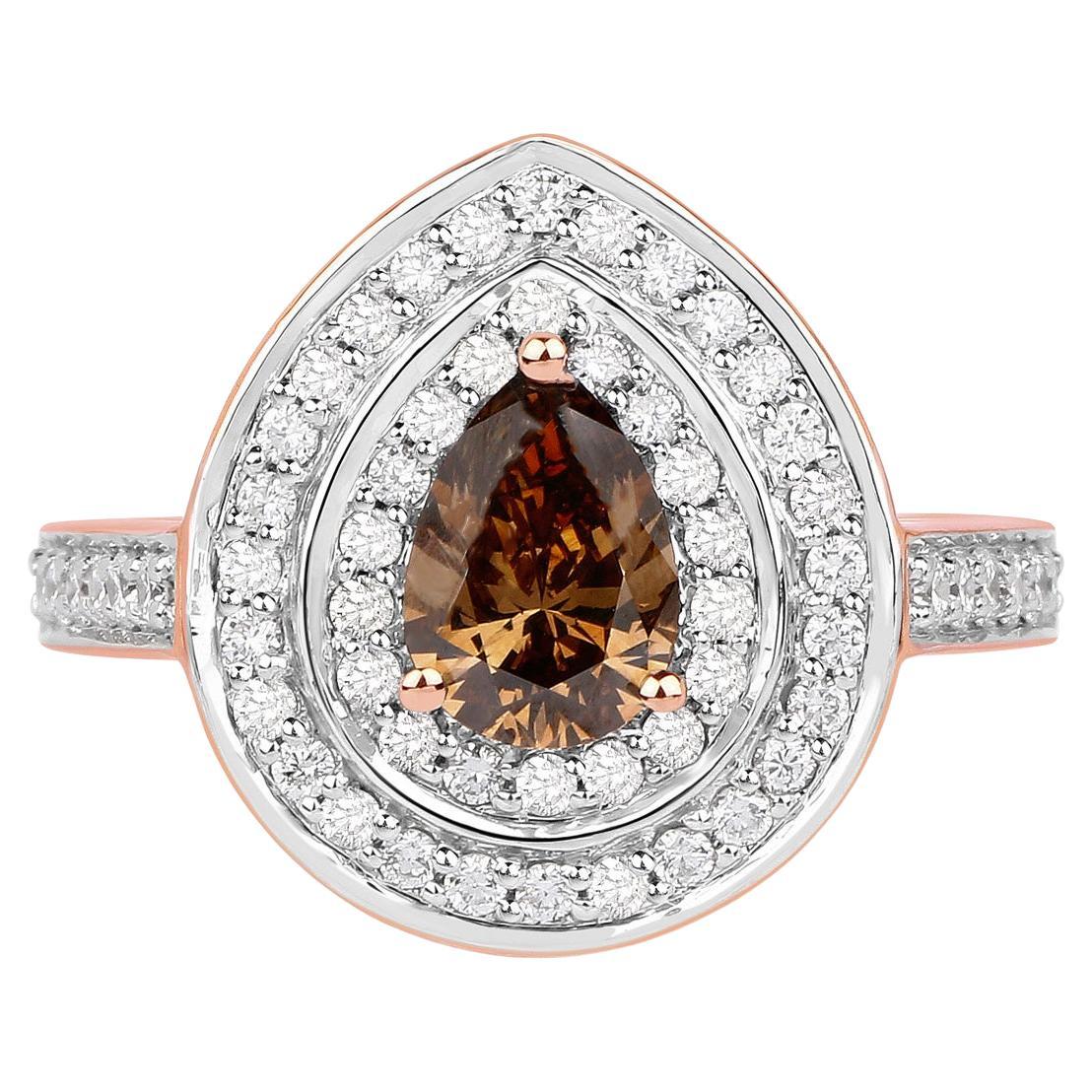 Natural Chocolate Brown Diamond Ring 1.62 Carats Total 18K Rose Gold
