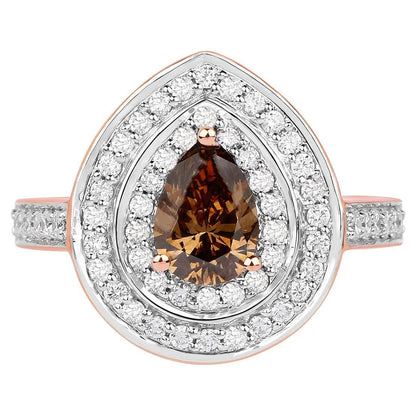 Natural Chocolate Brown Diamond Ring 1.62 Carats Total 18K Rose Gold