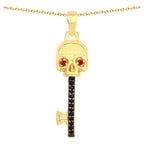 Ruby Skull Key Pendant With Black Spinel 0.1 Carats Gold Plated Silver