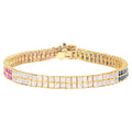 Multicolor Sapphire Bracelet Pink Blue White 9.52 Carats 14K Yellow Gold Plated