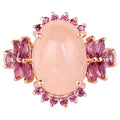 Morganite Ring With Rhodolite Garnet 9.06 Carats Gold Plated Silver