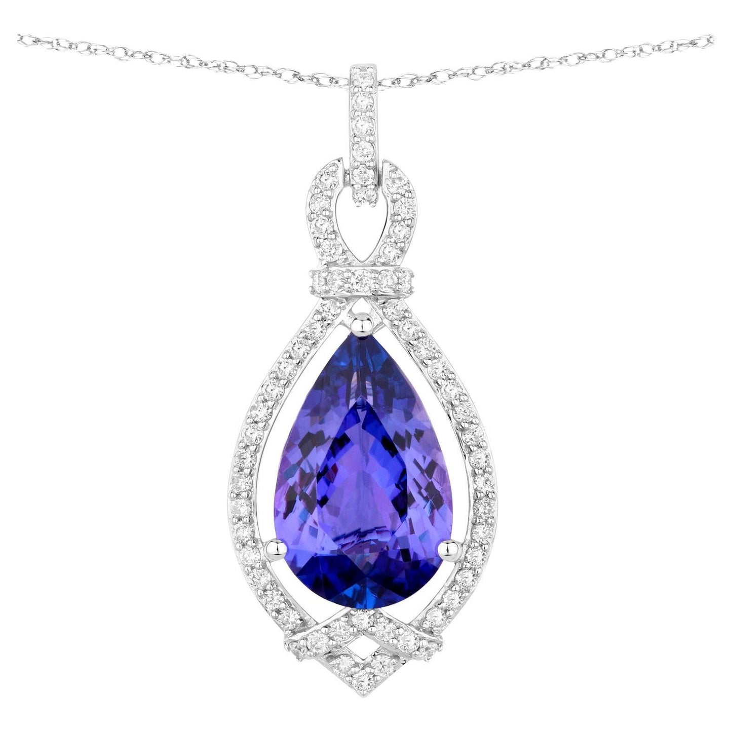 Tanzanite Pendant Necklace Diamonds 7.1 Carats 14K White Gold
