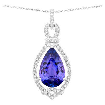 Tanzanite Pendant Necklace Diamonds 7.1 Carats 14K White Gold