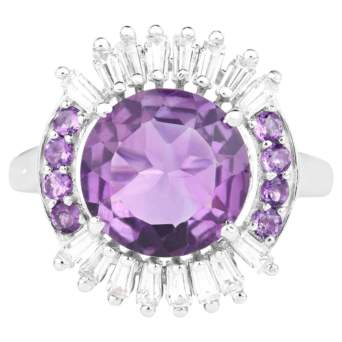Amethyst Ring With White Topaz 5.16 Carats Sterling Silver
