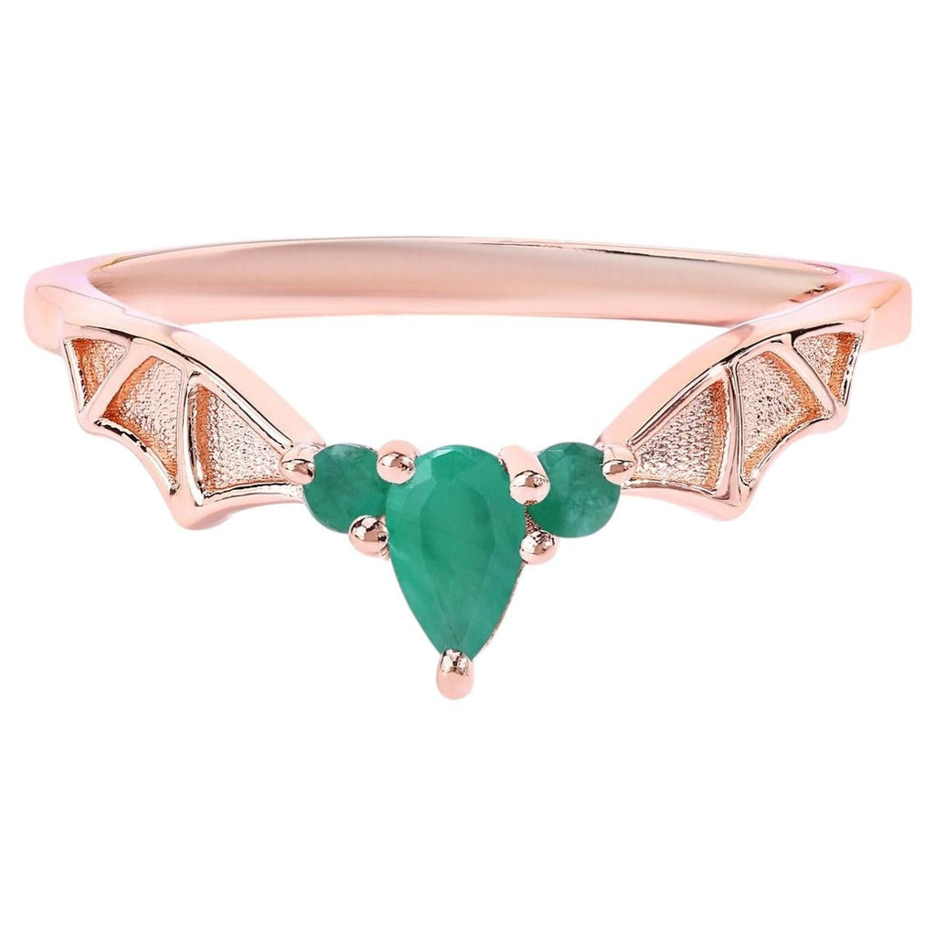 Emerald Bat Ring 0.26 Carats Gold Plated Silver