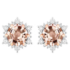 Morganite Stud Earrings With Diamonds 2.1 Carats 14K Rose Gold