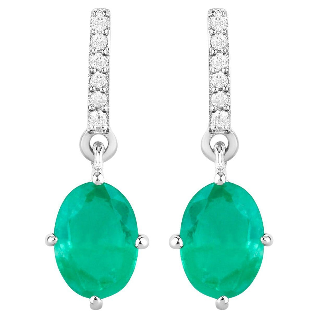 Natural Emerald Earrings With Diamonds 1.46 Carats 10K White Gold
