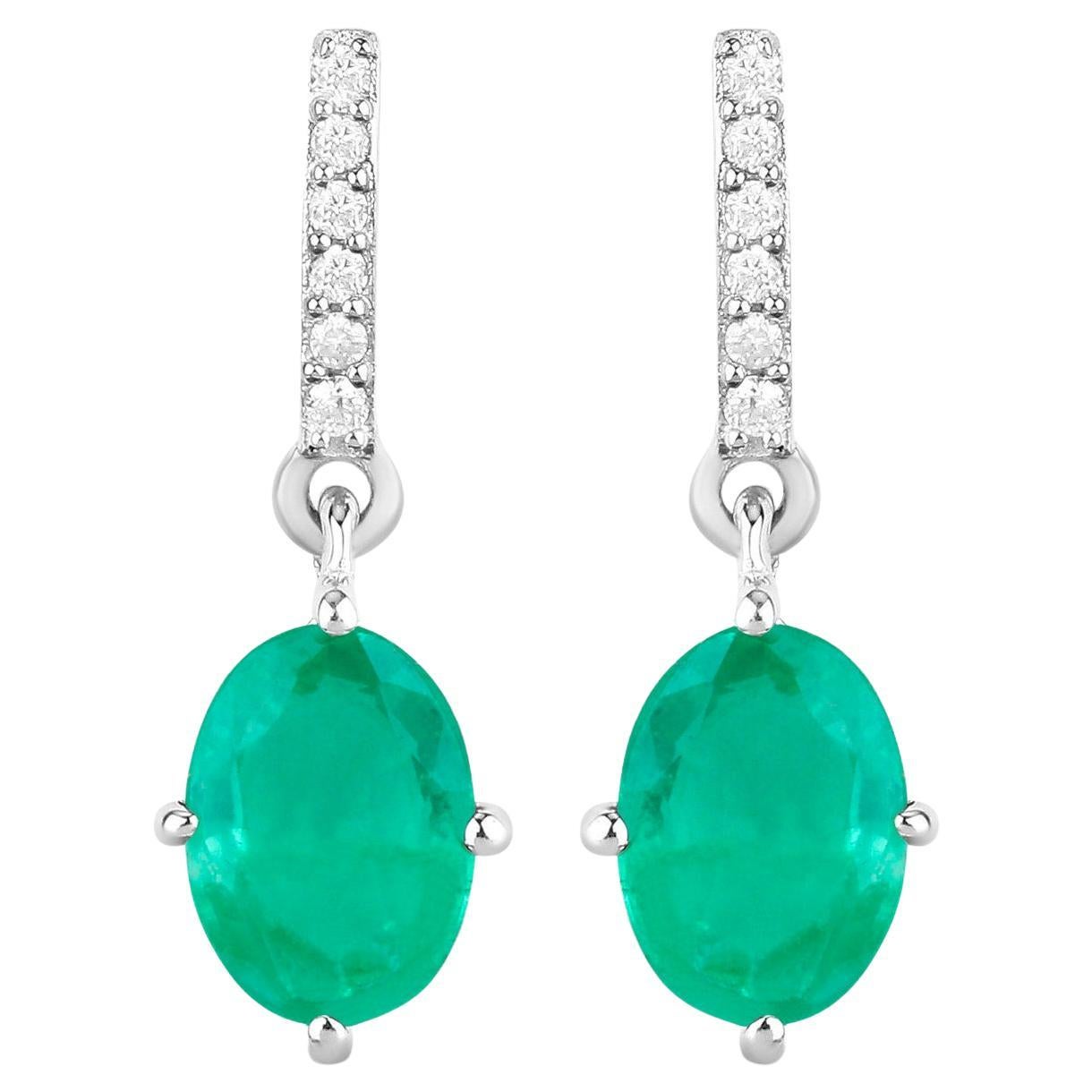 Natural Emerald Earrings With Diamonds 1.46 Carats 10K White Gold