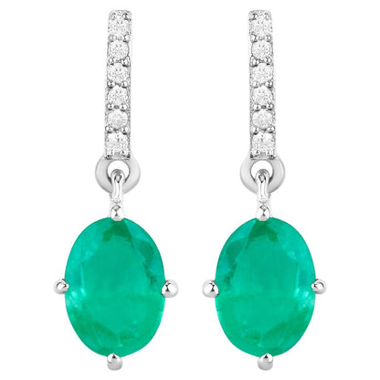 Natural Emerald Earrings With Diamonds 1.46 Carats 10K White Gold