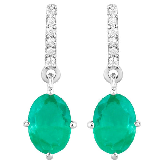 Natural Emerald Earrings With Diamonds 1.46 Carats 10K White Gold