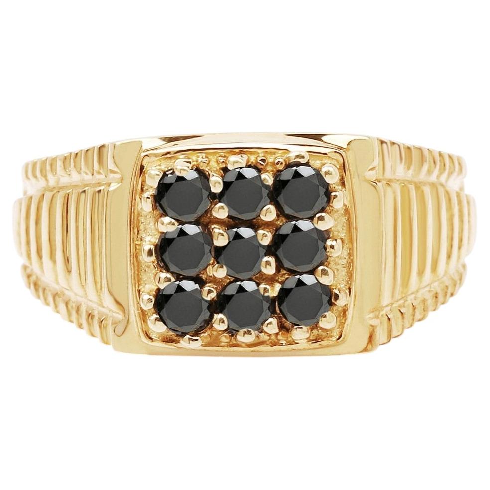 Black Diamond Ring 0.62 Carats Gold Plated Silver
