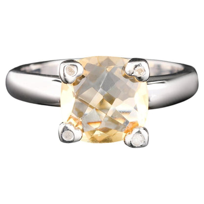 Citrine Ring With Diamonds 3.12 Carats Sterling Silver