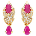Ruby Dangle Earrings With Diamonds 1.06 Carats 14K Yellow Gold