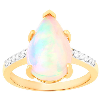 Natural Opal Cocktail Ring Diamond Setting 4.26 Carats 14K Yellow Gold